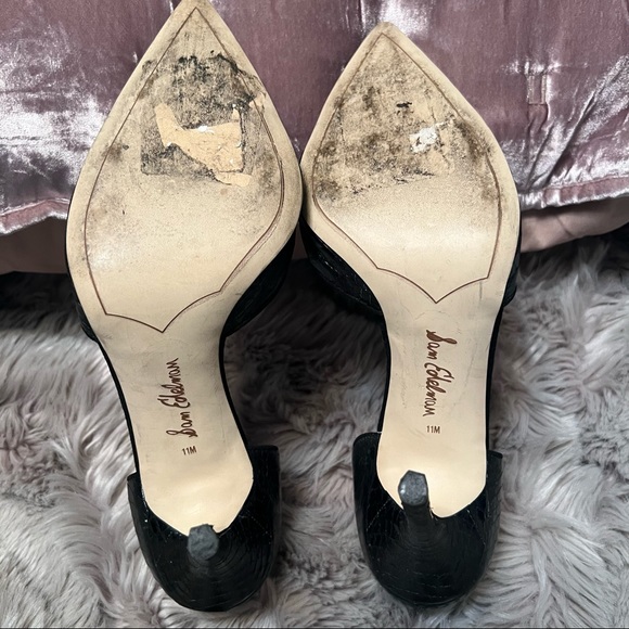 Sam Edelman Delilah Black Snakeskin D'Orsey Pointed Toe Pumps - Picture 2 of 4